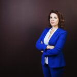 Elegance in navy blue business gown for women